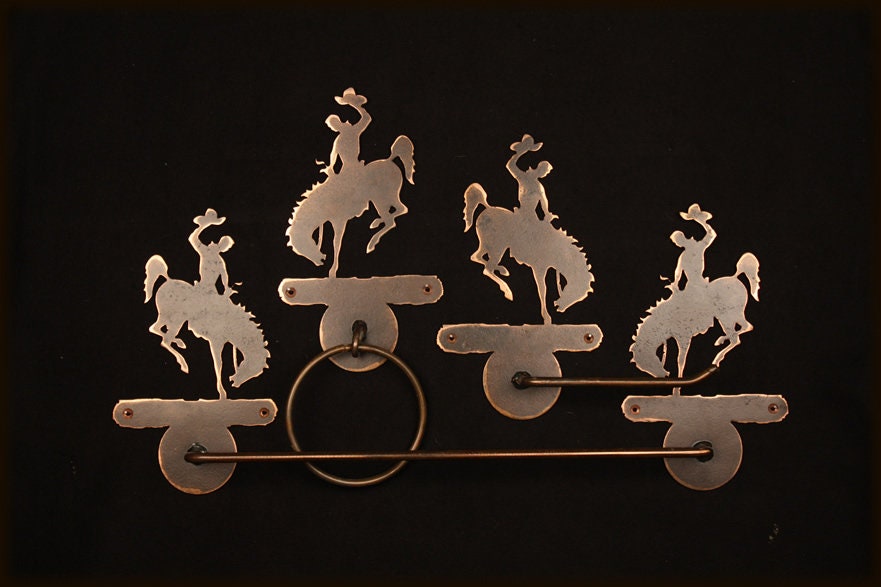 Towel Bar Set Bronc Rider Rustic Cowboy Bathroom Hardware Bucking Horse Towel bar Rodeo bathroom Gift Western Bath Decor Bronco Cowboy Gift