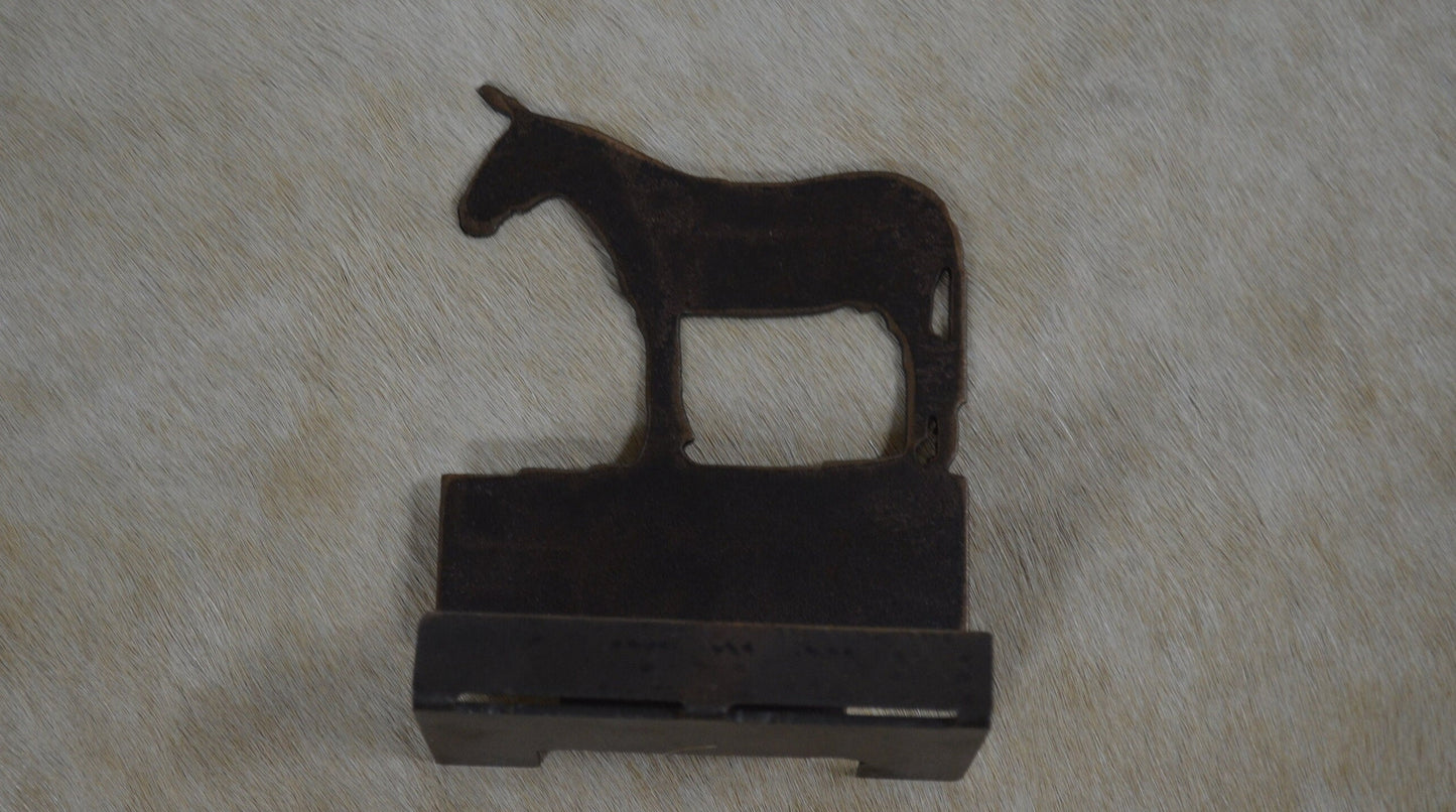 Mule Business Card Holder. Card Display. Rustic Metal Desk Accessory. Western Ranch Reception Display.