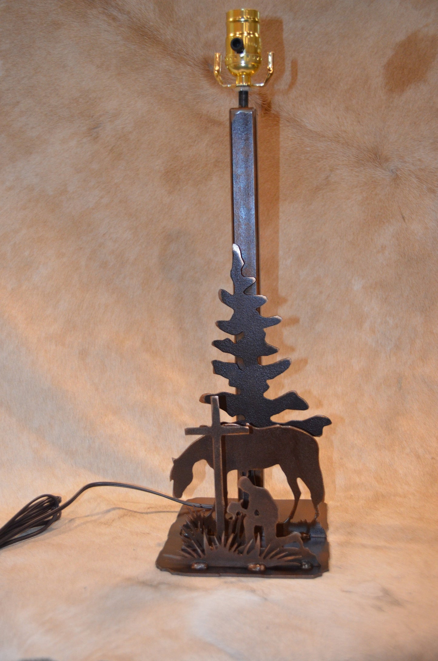 Lamp Rustic Cowboy for Christ Metal Table Lamp Christian Home Decor Accent. 20" Tall Lamp Cowboy Horse Cross Light Praying Gift Rustic Lamp