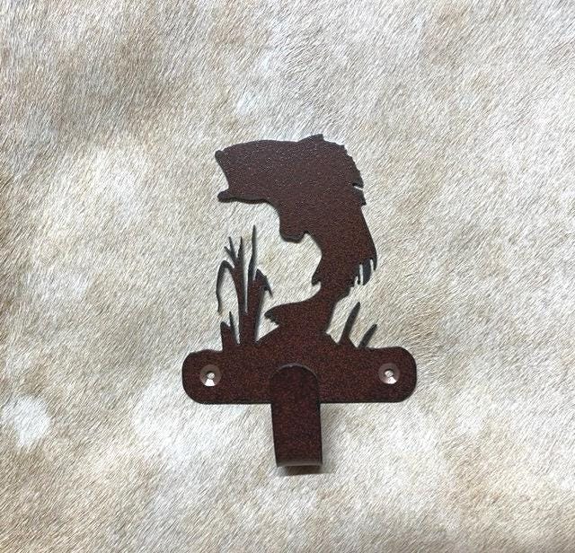 bass fish wall hooks Robe Hook Bass Wall Art Metal Fish Hook Back Pack Fish Hook Coat Rack – Arellano Studios