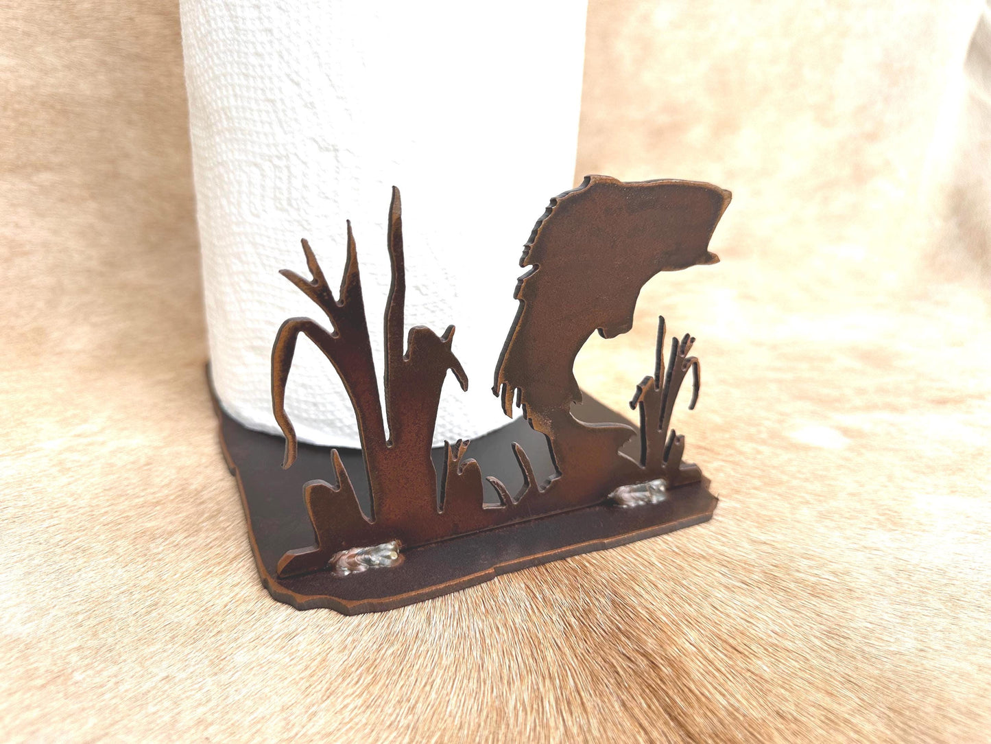 Rustic Bass Paper Towel Holder: Metal Fish Decor - Lodge Kitchen