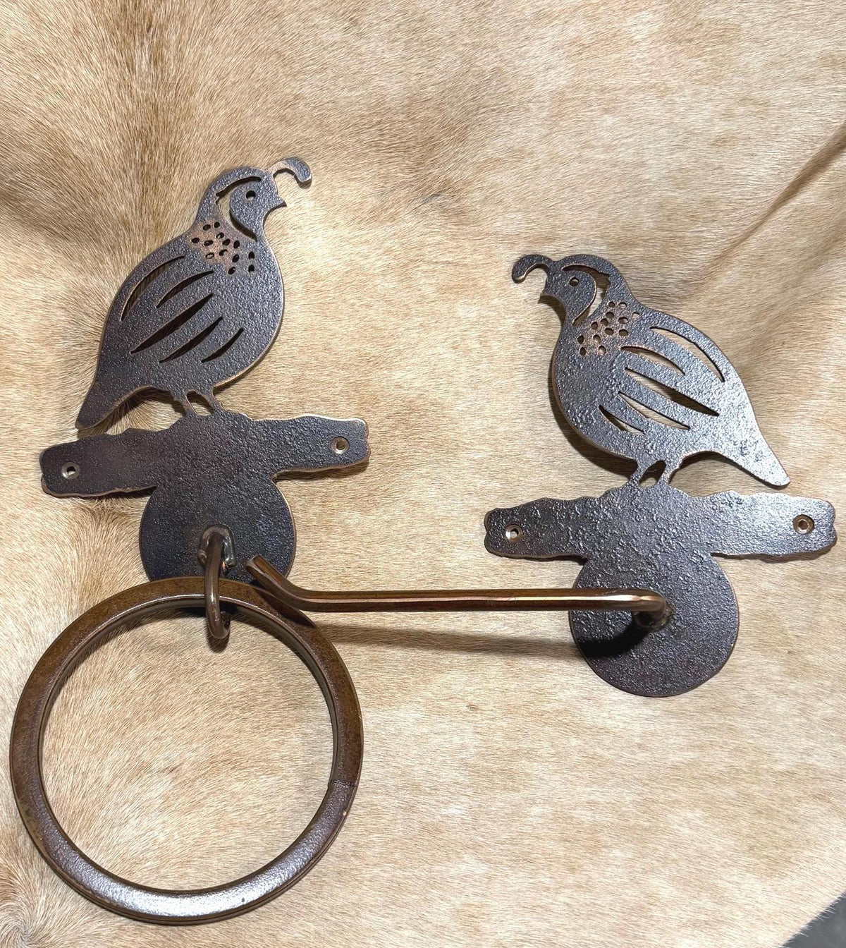 Handmade Quail Rustic Bathroom Hardware Set. Towel bar, Toilet Paper, Towel Ring