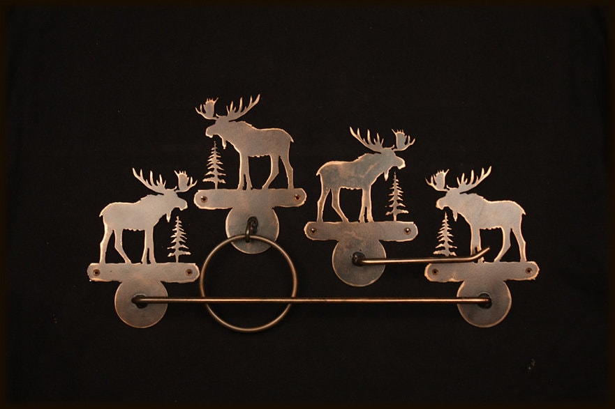 Towel Bar Set Moose Rustic Bath Hardware Moose Bathroom Lodge Decor Moose Gift Cabin Lakehouse Bath Moose Metal Toilet Paper Holder Gift