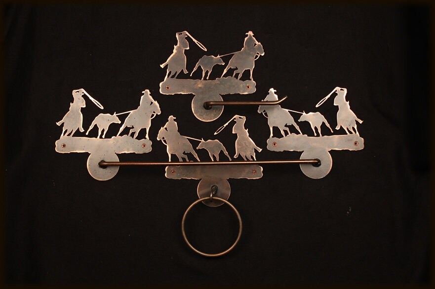 Towel Bar Set Team Roping Cowboy Bathroom Hardware Rustic Cowboy Metal Decor Towel Hook Towel Ring TP Holder Rodeo Bath Gift Cowboy Decor