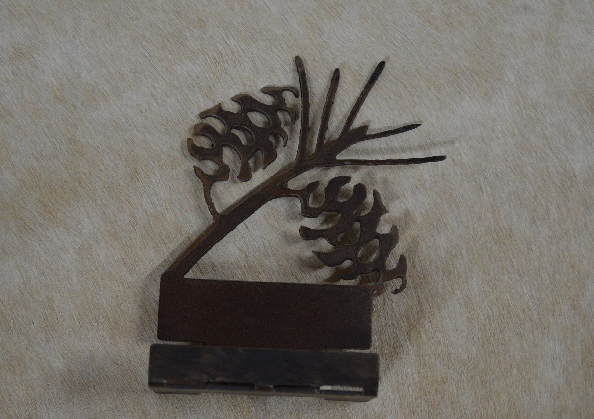 Pinecone Business Card Holder. Card Display. Rustic Metal Desk Accessory. Lodge Accent. Western Ranch Reception Display. Welcome Hospitality