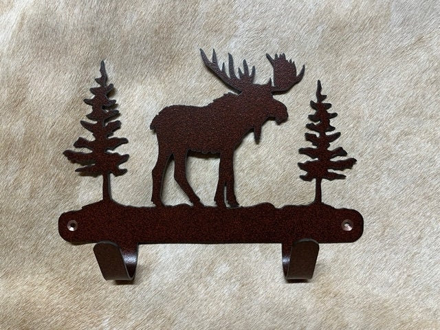 Moose Wall Hooks Rustic Lodge Decor. Moose Metal Wall Mounted Hooks. Towel Robe Hanger. Entryway Laundry Hooks. Pine Cedar Accent.