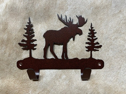 Moose Wall Hooks Rustic Lodge Decor. Moose Metal Wall Mounted Hooks. Towel Robe Hanger. Entryway Laundry Hooks. Pine Cedar Accent.