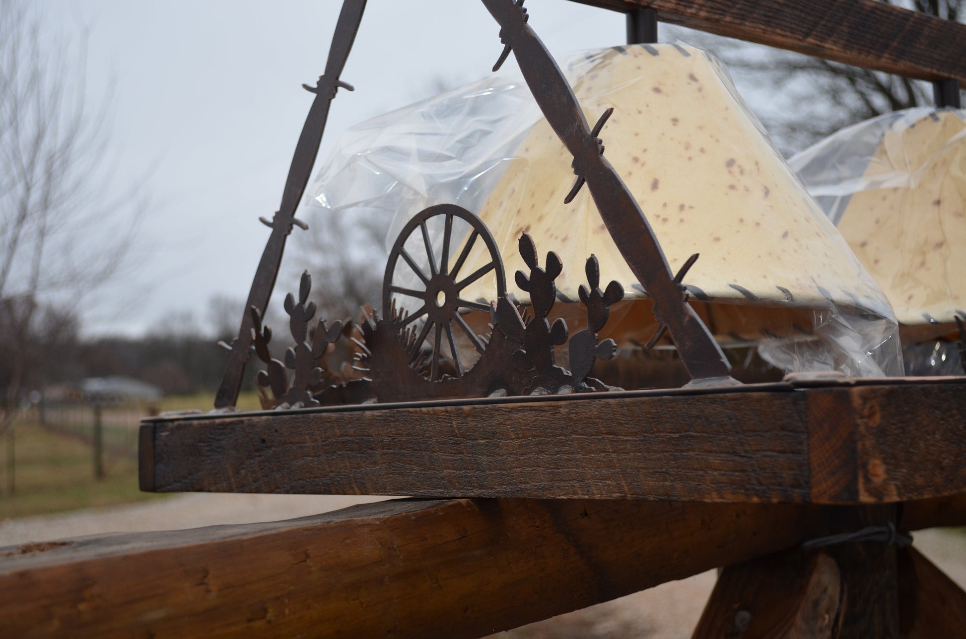 Western Cattle Drive Chandelier Free Shipping | Sheepskin Shades | Cowboy Cow Steer Cactus or Pine Trees | Barn Wood Frame | Handmade