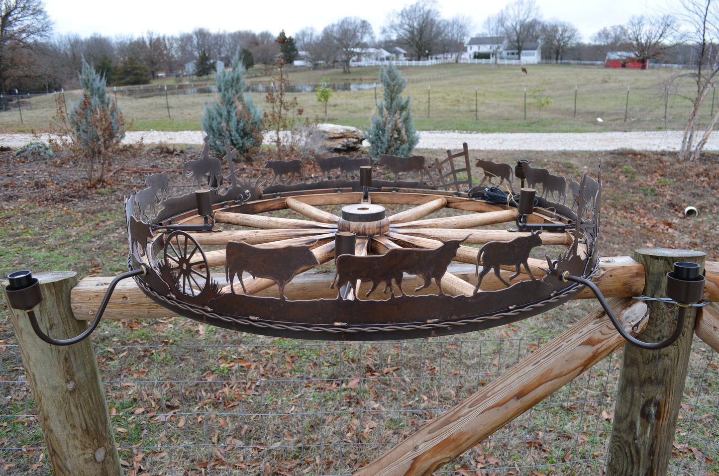 Chandelier Authentic Wagon Wheel Light Cattle Drive Western Light Rustic Chandelier Cowboy Light Handmade Sheepskin Rustic Lodge Light