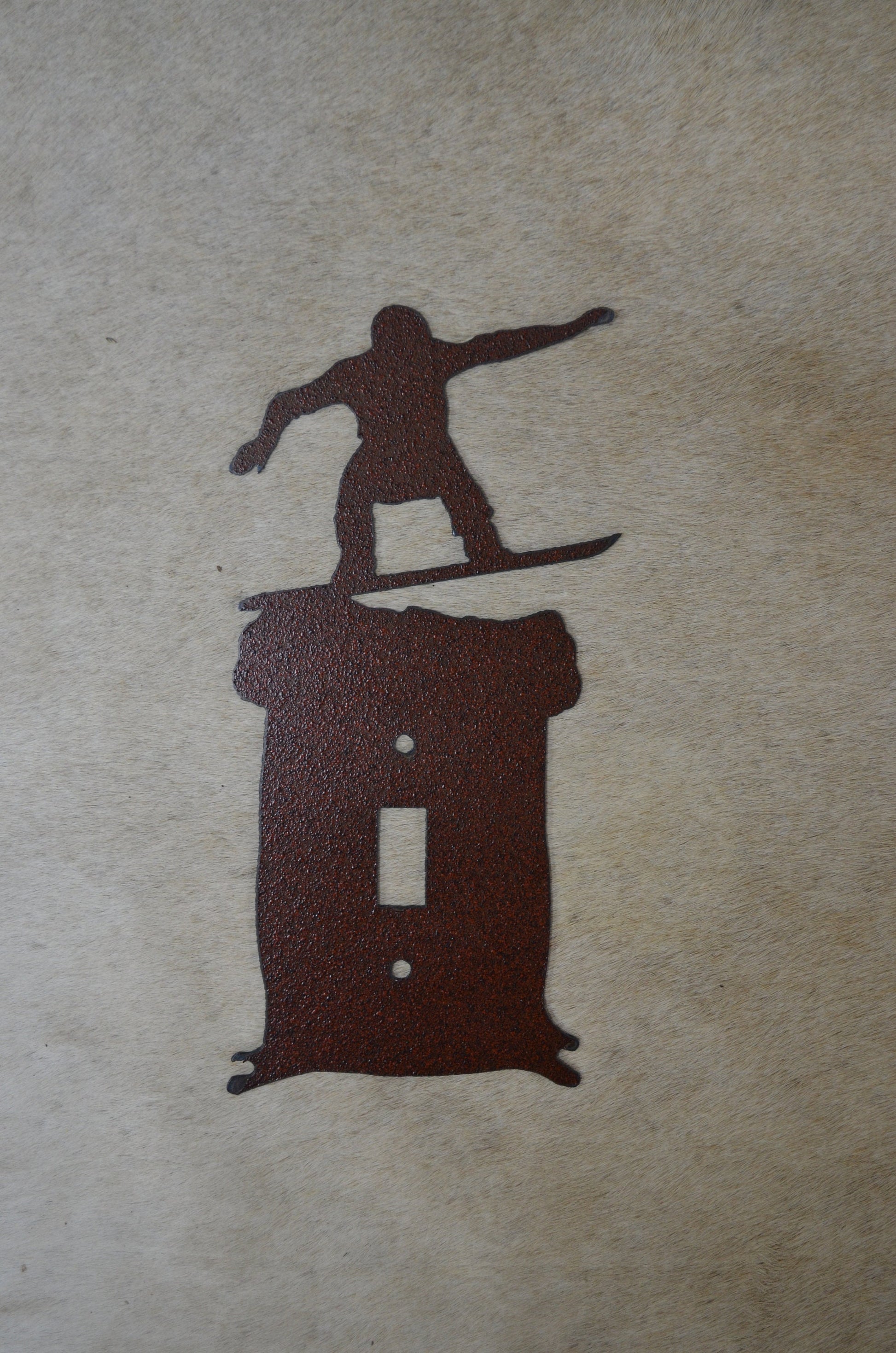 Snowboard Switch Cover Plate. Plug Outlet gfi Rocker Toggle Styles available. Mountain Lodge Metal Light Cover.