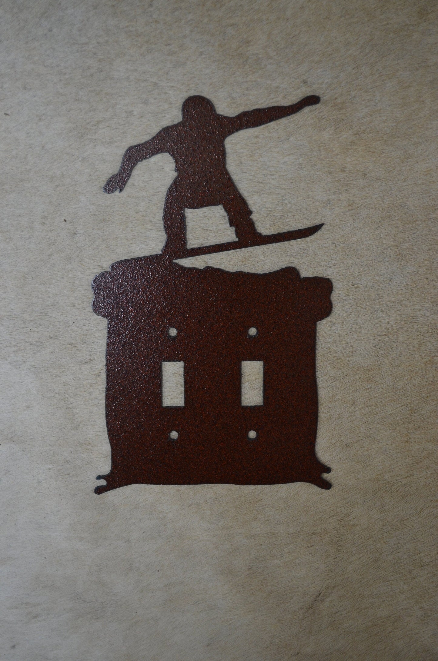 Snowboard Switch Cover Plate. Plug Outlet gfi Rocker Toggle Styles available. Mountain Lodge Metal Light Cover.