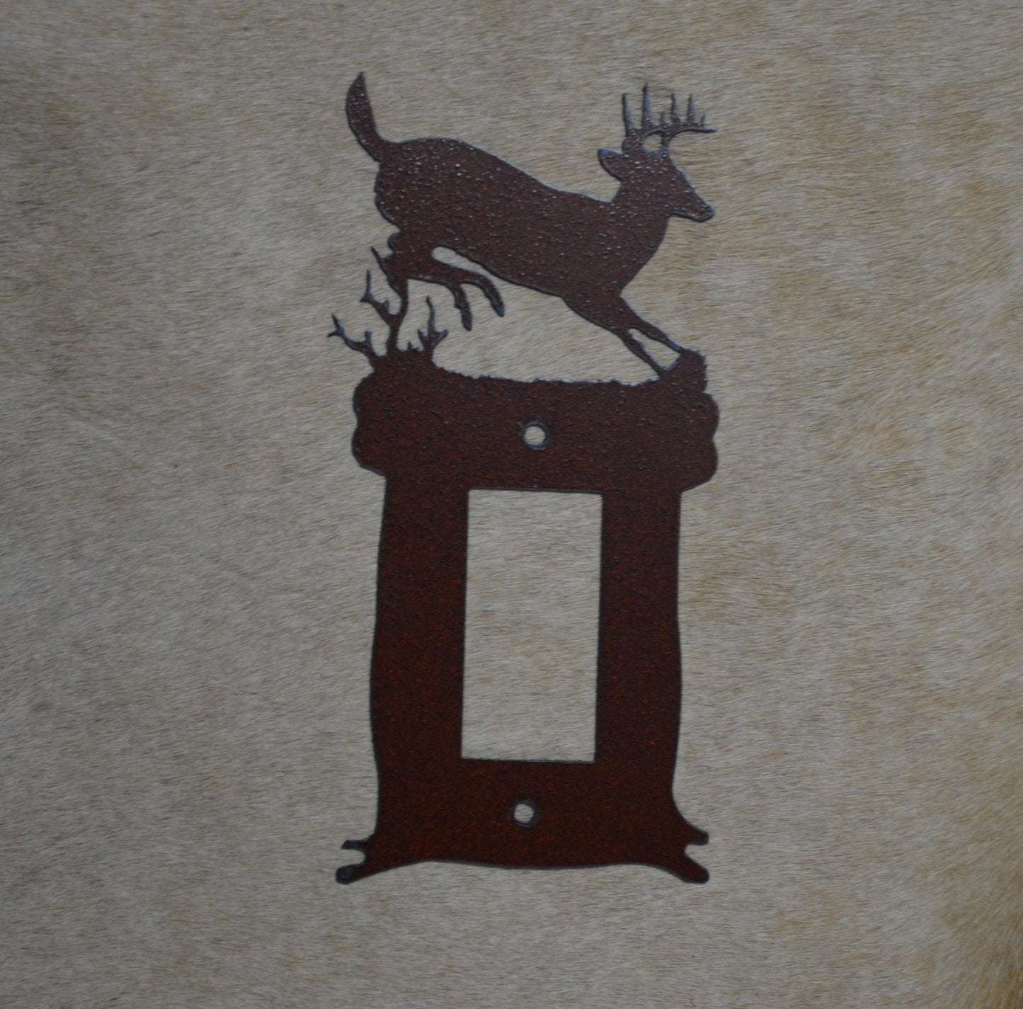 Jumping Deer Switch Cover. Rustic cover plate. All Configurations available. Deer Plug Outlet GFI Rocker Toggle Rustic Deer Gift Cabin Decor