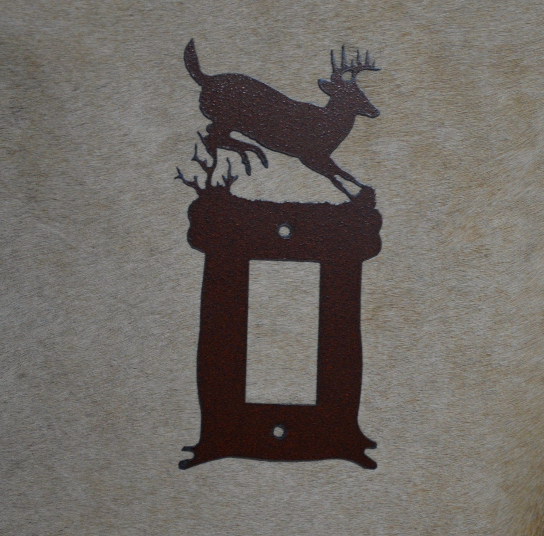 Jumping Deer Switch Cover. Rustic cover plate. All Configurations available. Deer Plug Outlet GFI Rocker Toggle Rustic Deer Gift Cabin Decor