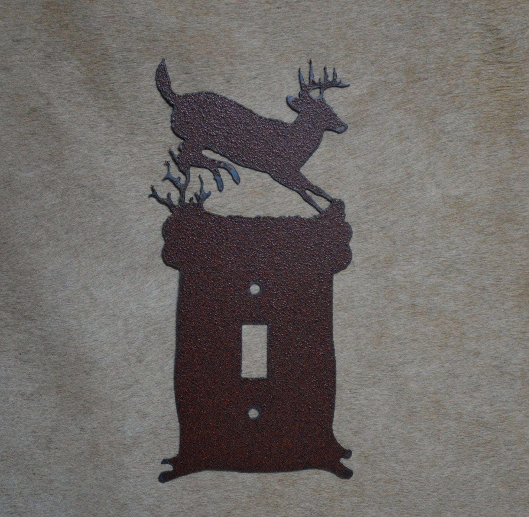 Jumping Deer Switch Cover. Rustic cover plate. All Configurations available. Deer Plug Outlet GFI Rocker Toggle Rustic Deer Gift Cabin Decor