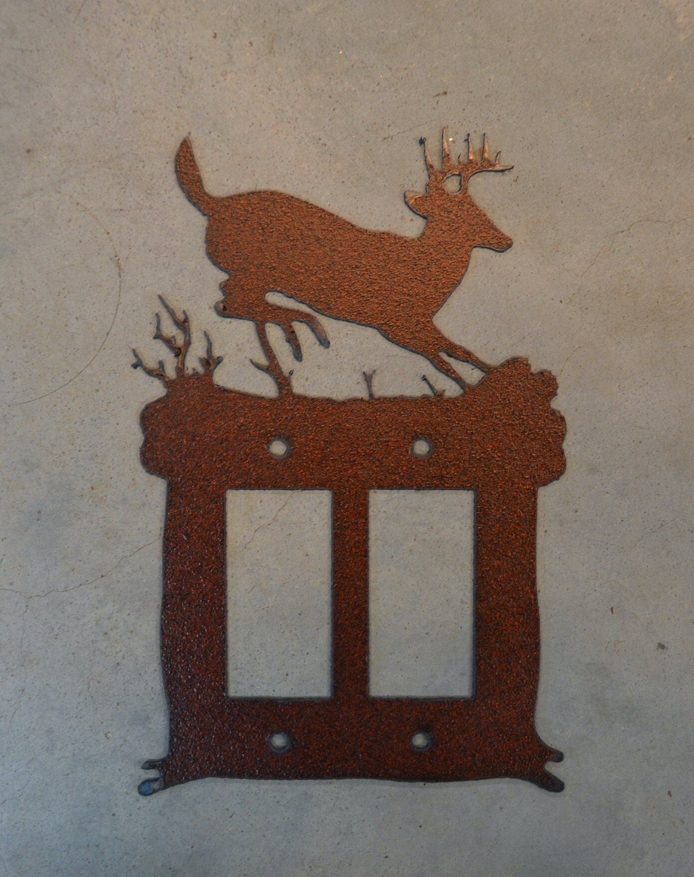 Jumping Deer Switch Cover. Rustic cover plate. All Configurations available. Deer Plug Outlet GFI Rocker Toggle Rustic Deer Gift Cabin Decor