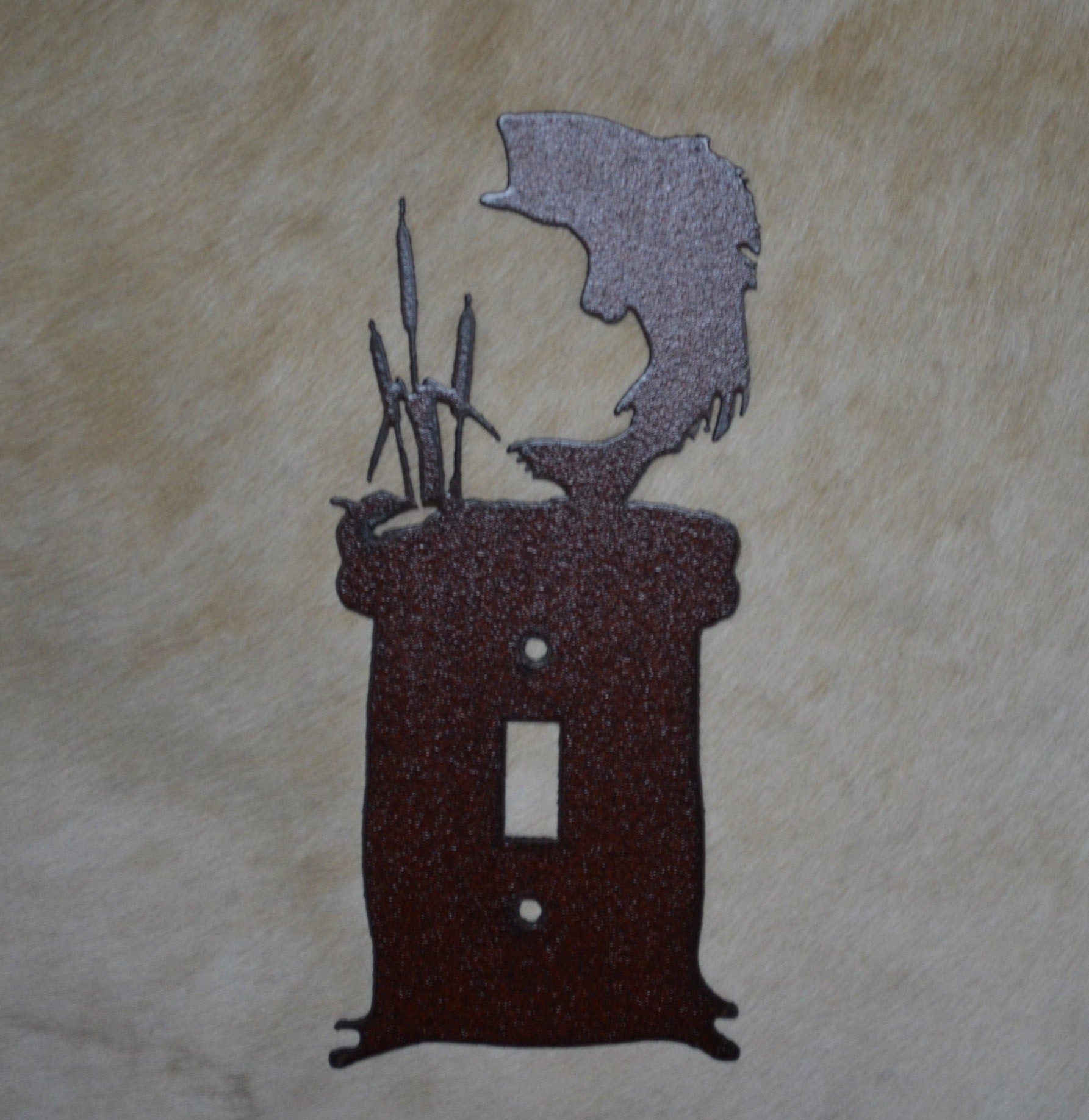 Bass Switch Cover All Configurations Available. Rustic Cabin Fish Accent. GFI Rocker Toggle Plug Outlet Metal Light Switch Cover Plate.