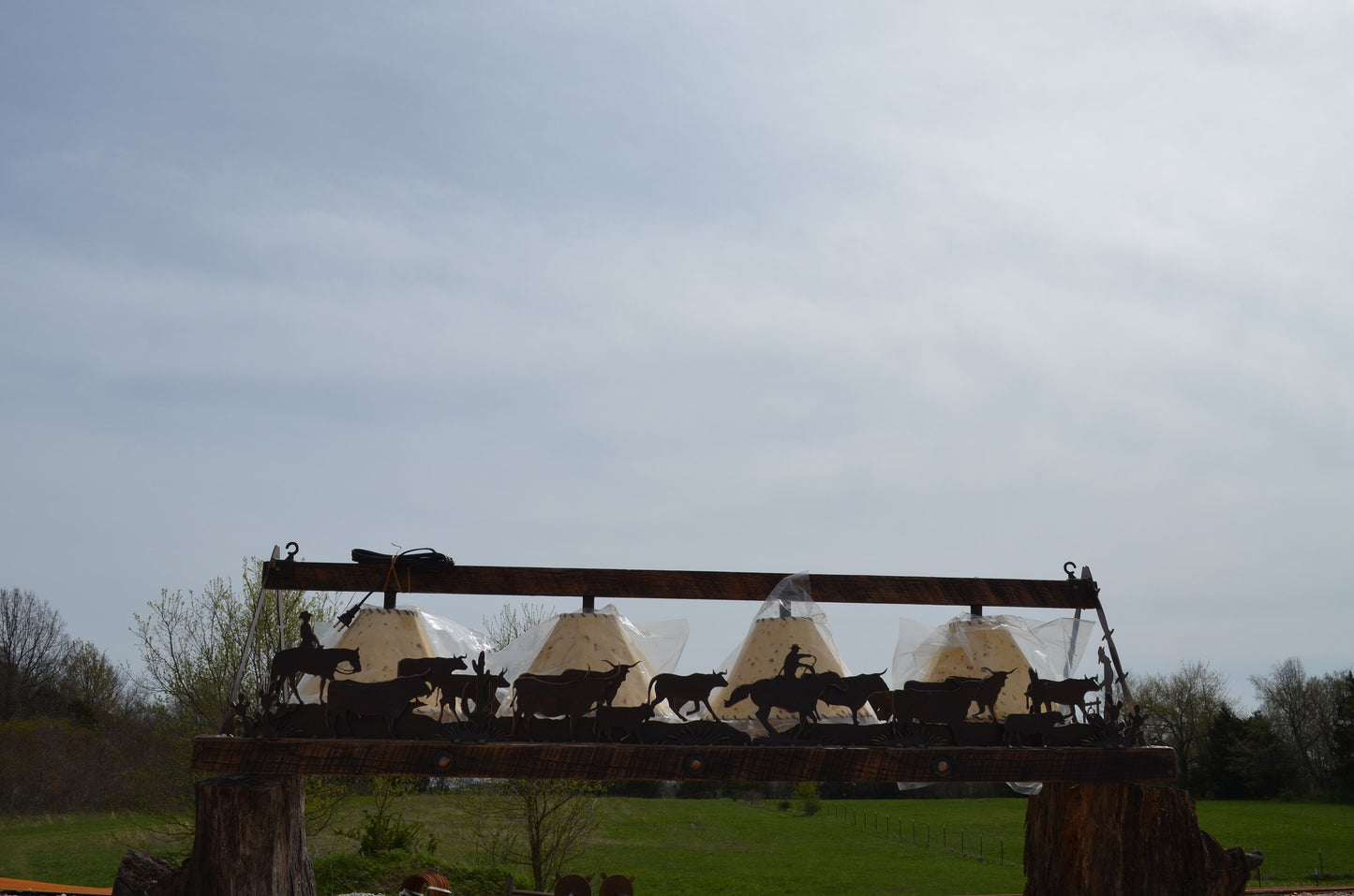 Western Cattle Drive Chandelier Free Shipping | Sheepskin Shades | Cowboy Cow Steer Cactus or Pine Trees | Barn Wood Frame | Handmade