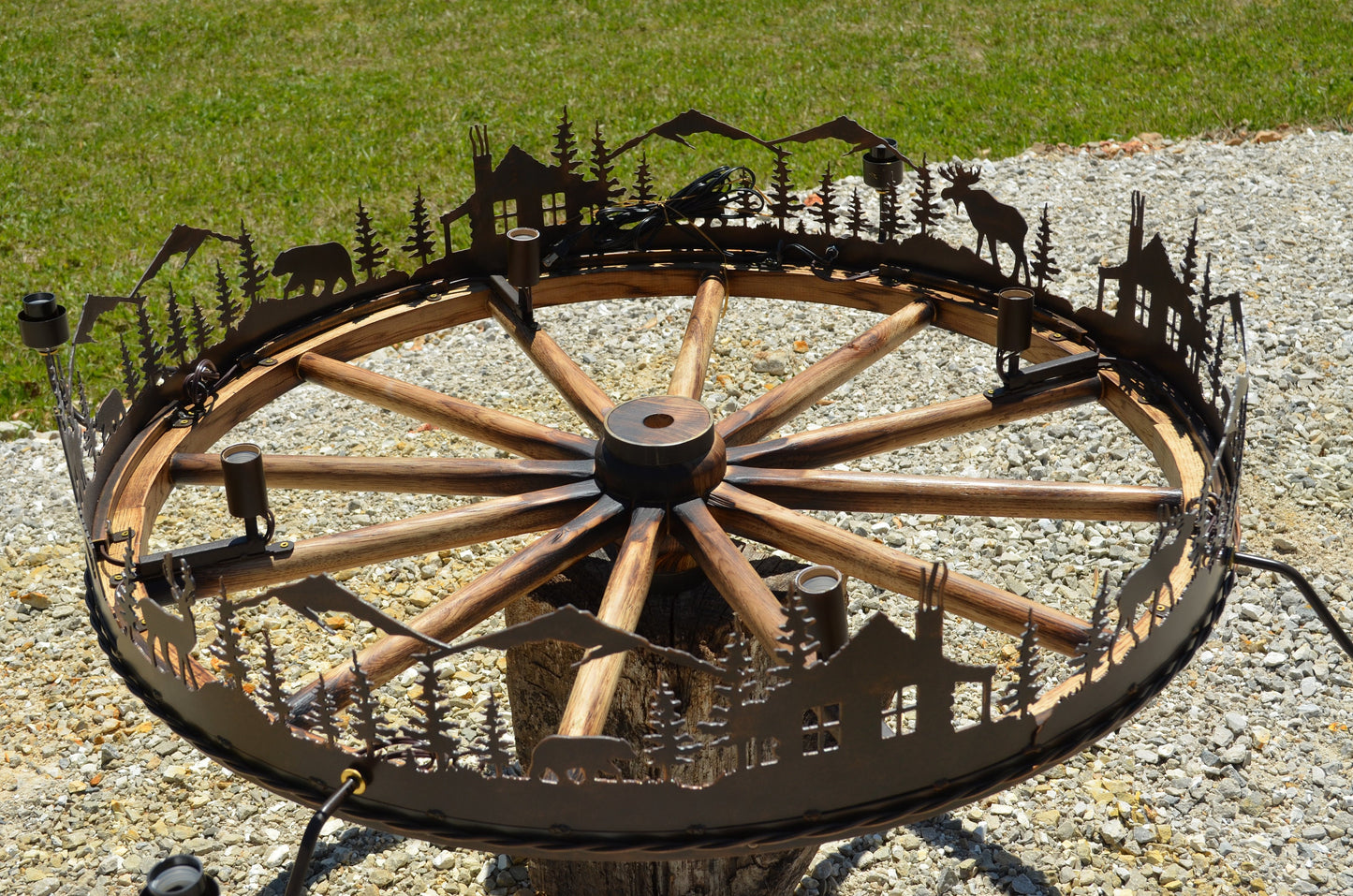 Chandelier Authentic Wagon Wheel Rustic Lodge Light Sheepskin Deer Elk Moose Light Unique Western Chandelier Cabin Light Country Farmhouse