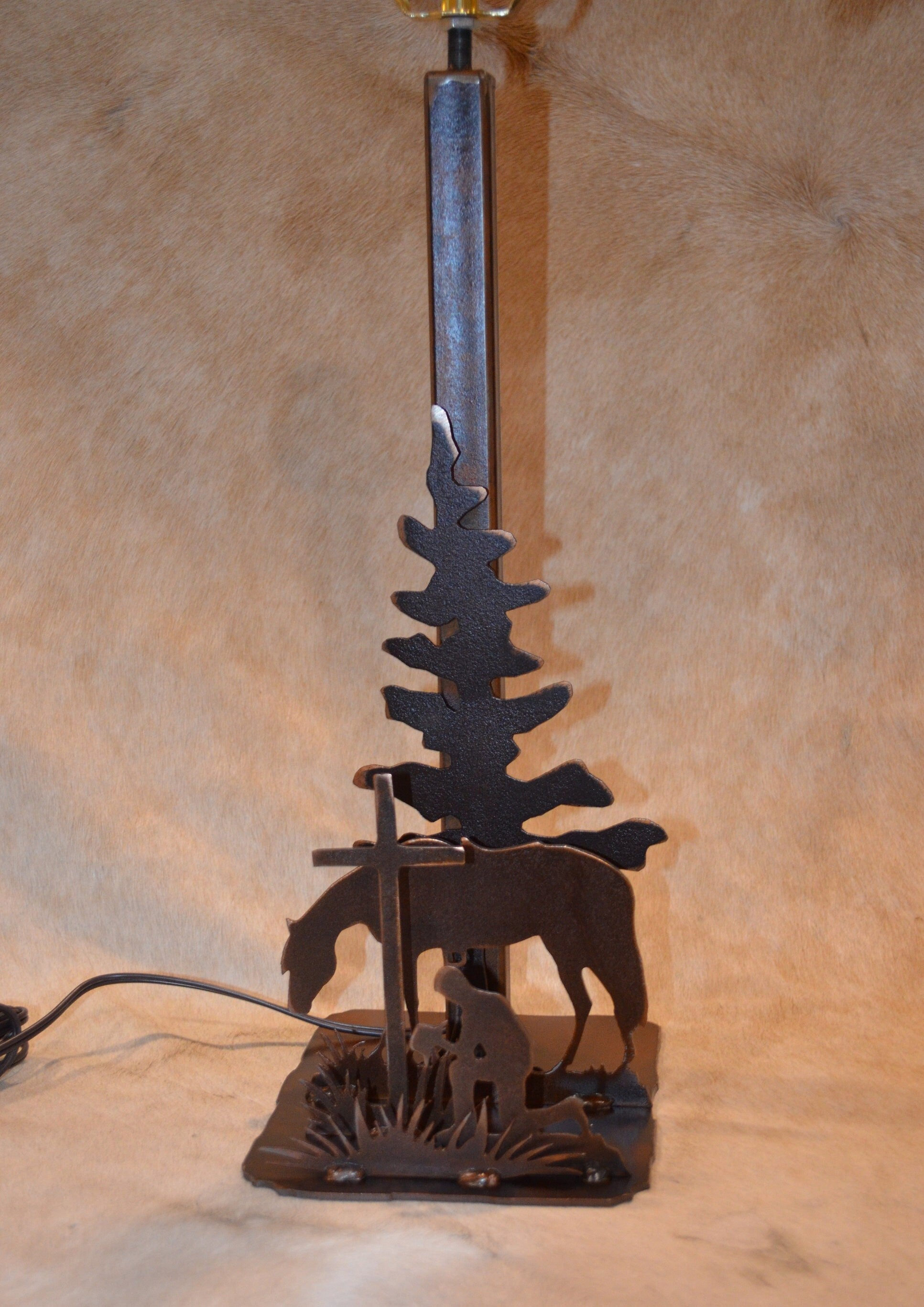 Lamp Rustic Cowboy for Christ Metal Table Lamp Christian Home Decor Accent. 20" Tall Lamp Cowboy Horse Cross Light Praying Gift Rustic Lamp