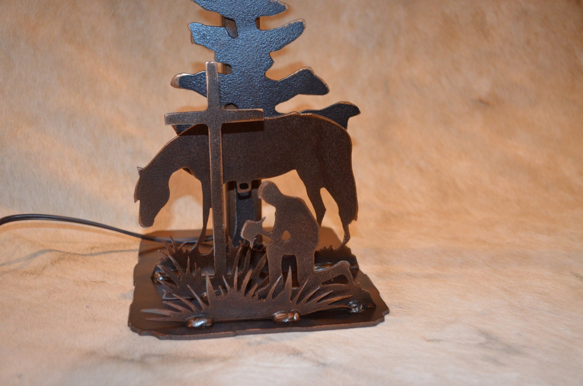 Lamp Rustic Cowboy for Christ Metal Table Lamp Christian Home Decor Accent. 20" Tall Lamp Cowboy Horse Cross Light Praying Gift Rustic Lamp