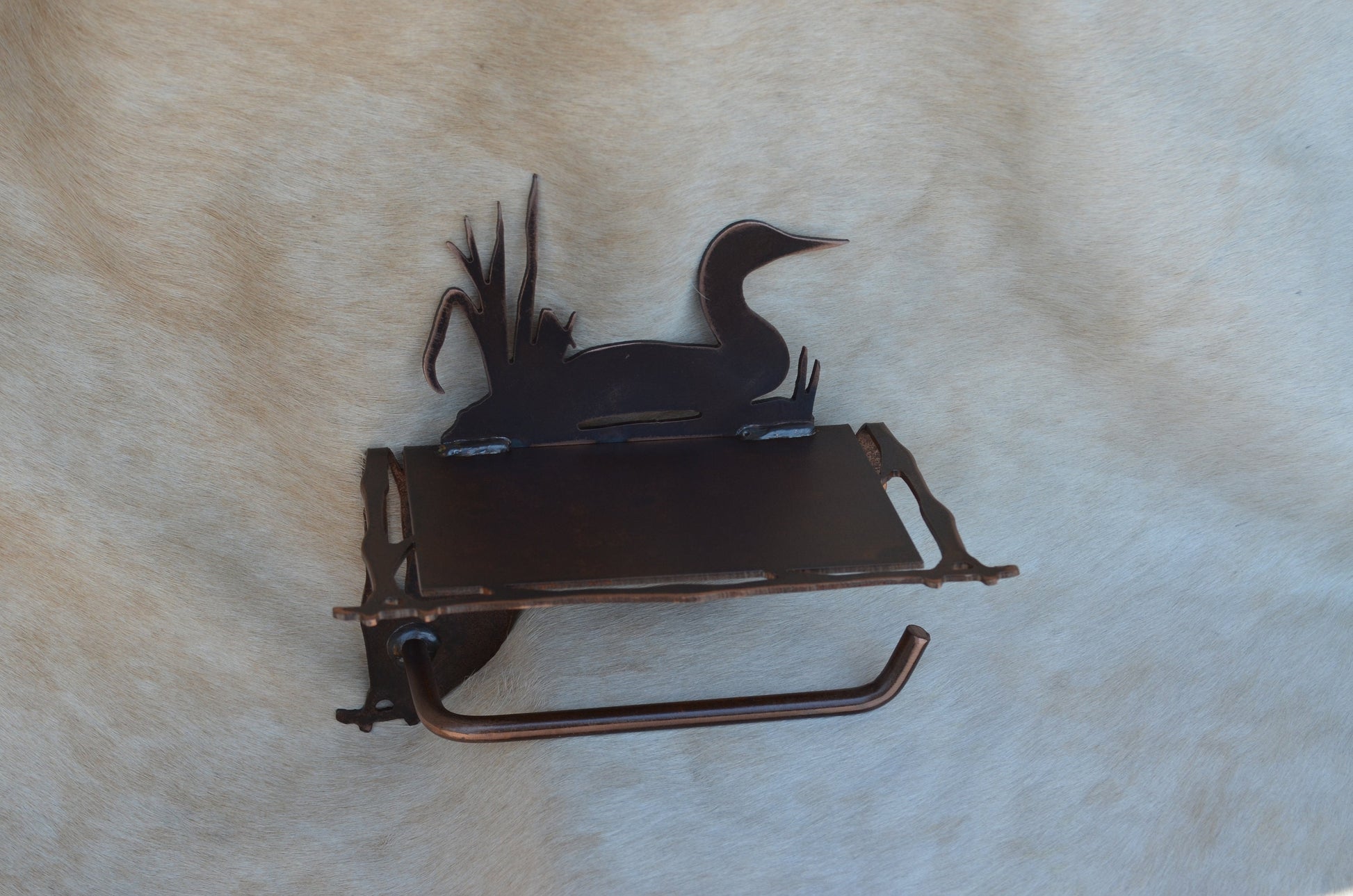 Quail Toilet Paper Holder with Shelf: Lodge Bath Decor Handmade Quail Bathroom Hardware