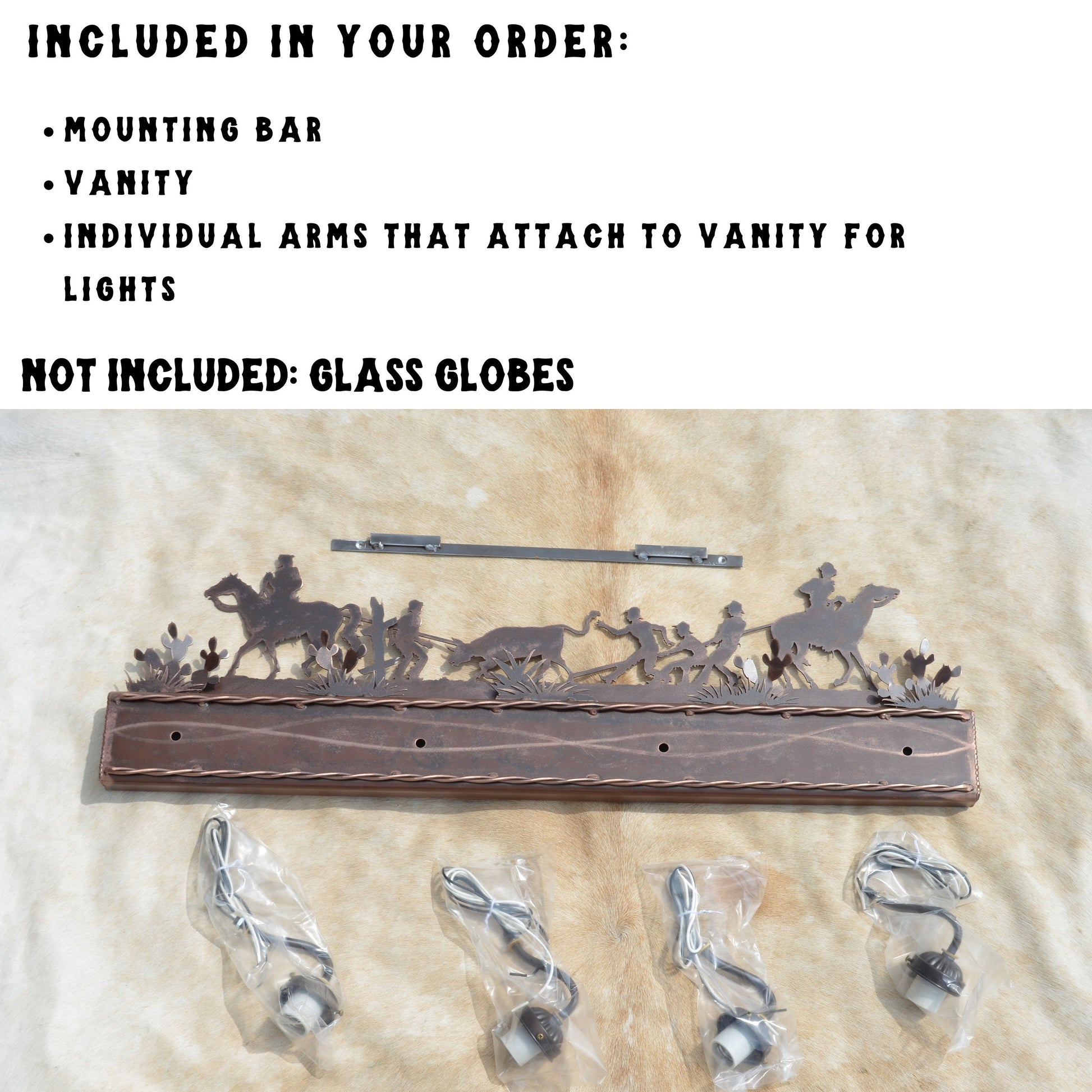 Cattle Drive Vanity Light Western Cowboy Light Rustic Western bathroom Light Evergreen or Cactus Handmade Rustic Bathroom Wall Mount Light