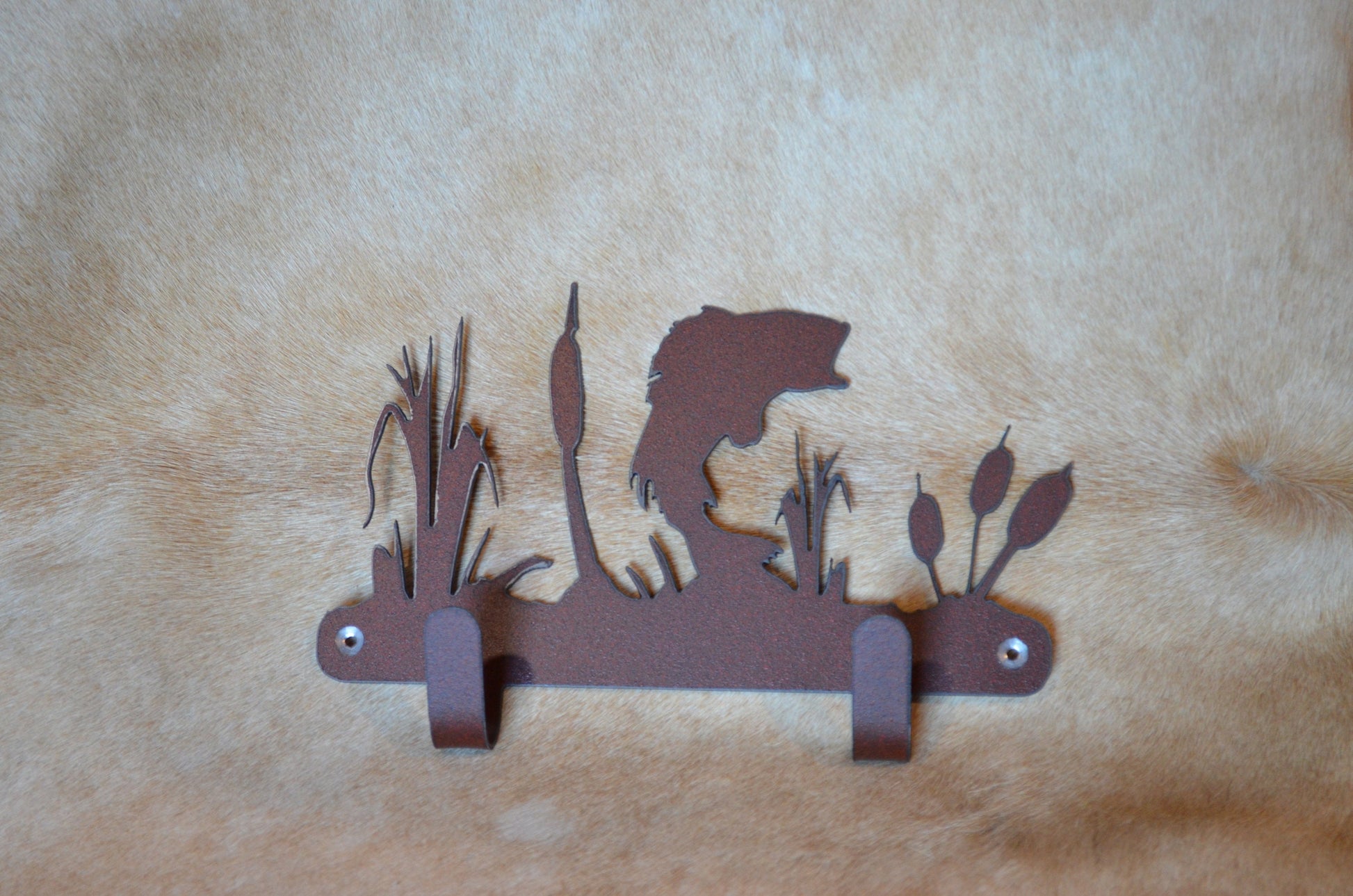 Bass Double Hook Metal Fishing Decor Bass Gift Entry Way Hook Fish Laundry Hook Fish Nursery Hook Backpack hook Gift Coat Rack Fish Hat Hook