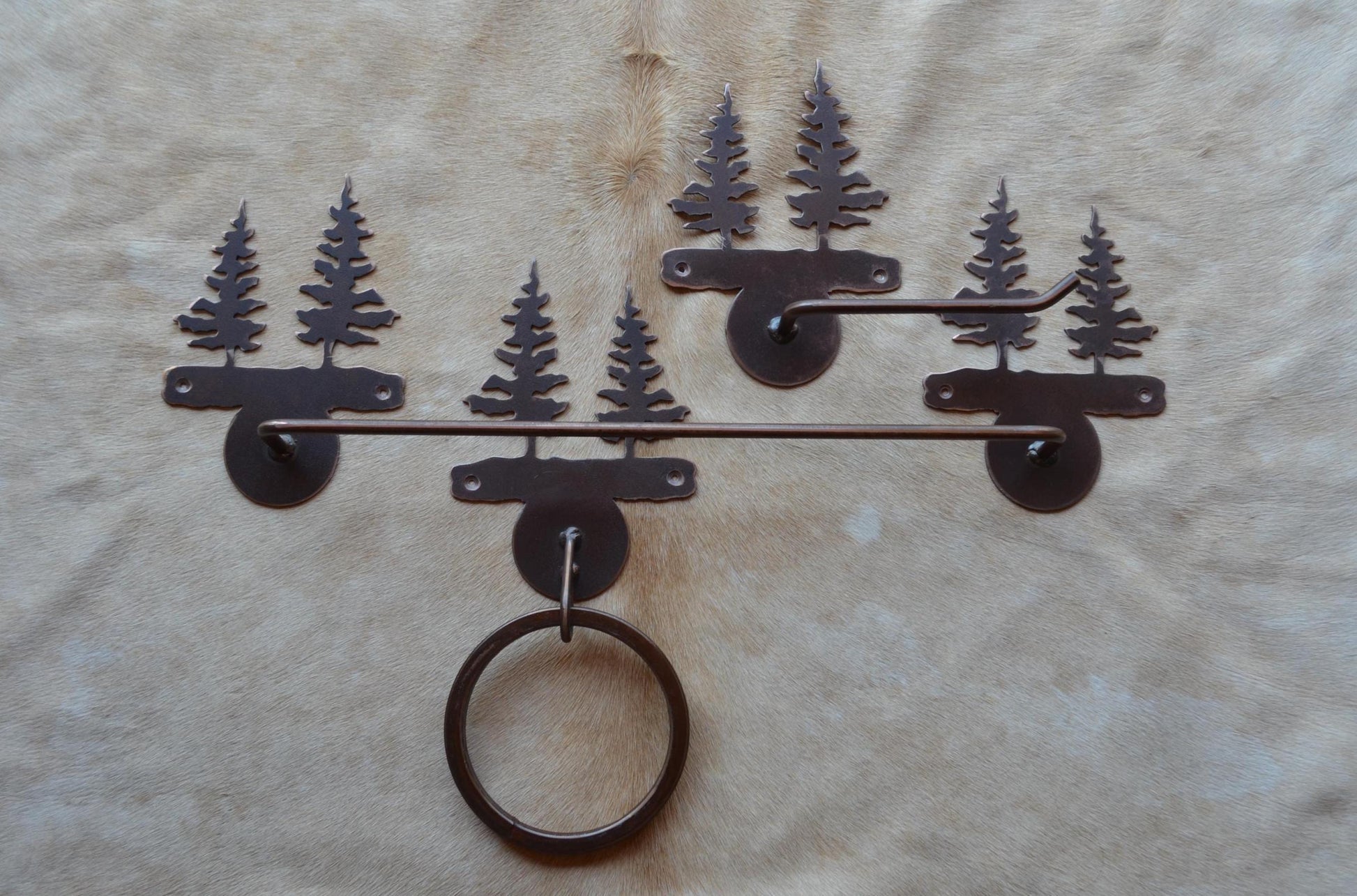 Towel Bar Set Trees Rustic Bath Hardware Pine Cedar Bathroom Lodge Decor Gift Cabin Lakehouse Bath Tree Metal Toilet Paper Holder Gift