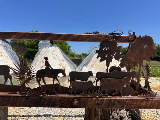 Chandelier Brahma Cattle Drive Palm Trees Palmettos Sheepskin Shades Cowboy Cow Steer Barn Wood Frame Handmade Free Shipping