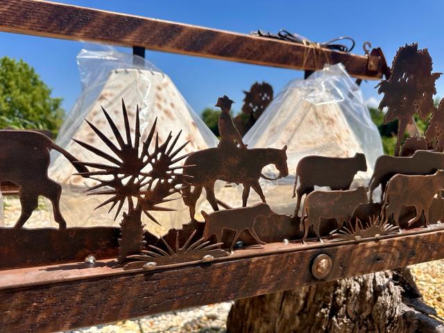 Chandelier Brahma Cattle Drive Palm Trees Palmettos Sheepskin Shades Cowboy Cow Steer Barn Wood Frame Handmade