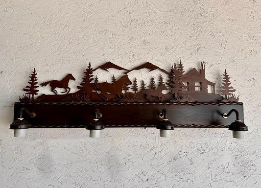 Horse Mountain Lodge Vanity Light Horses Bathroom Light Equestrian Rustic Light Laundry Bathroom Light Evergreen Handmade Rustic Light