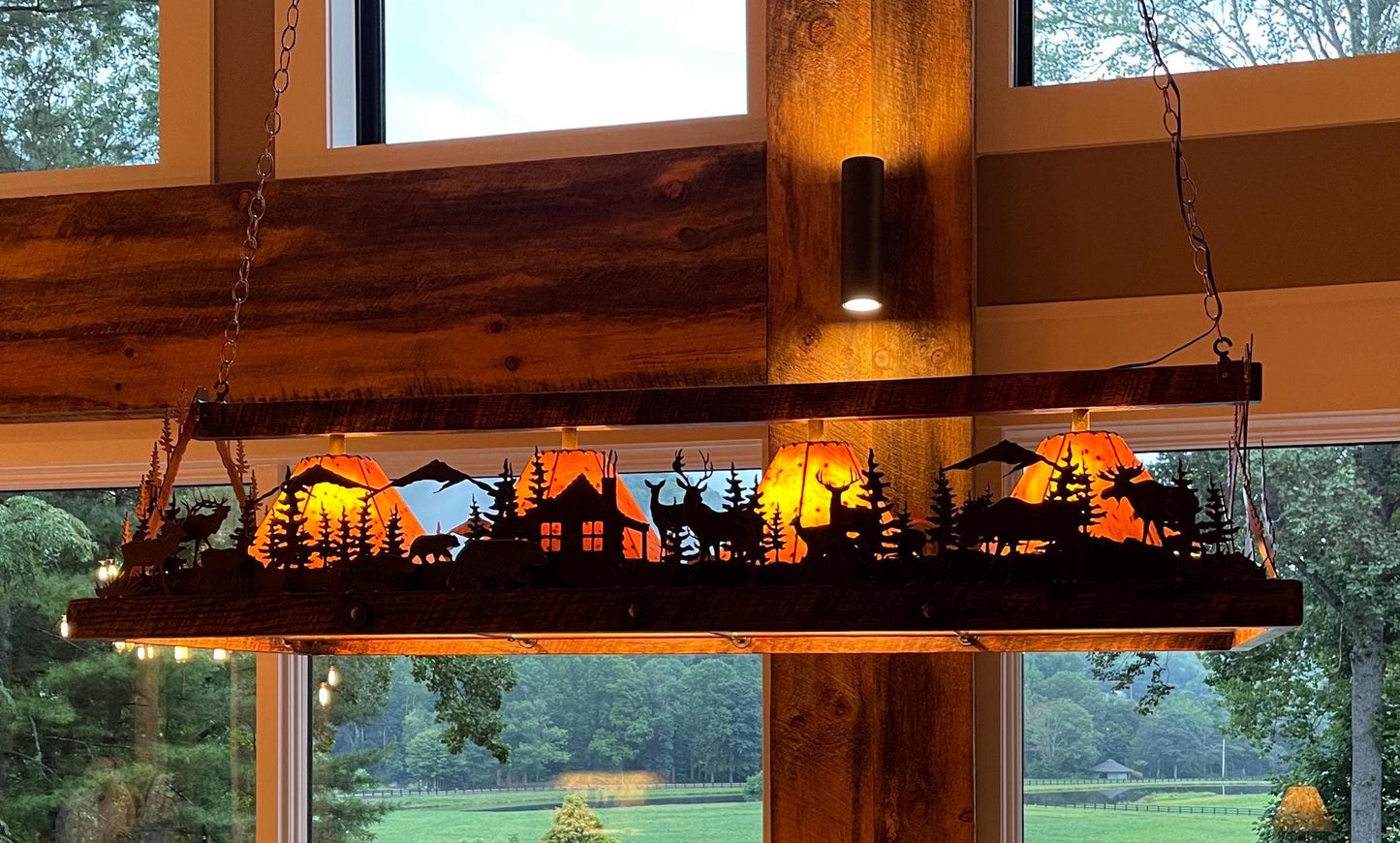 Chandelier Rustic Elk Moose Light Mountain Lodge Light Sheepskin Shades Cozy Cabin Chandelier Stunning Lakehouse Light Metal Art Handmade