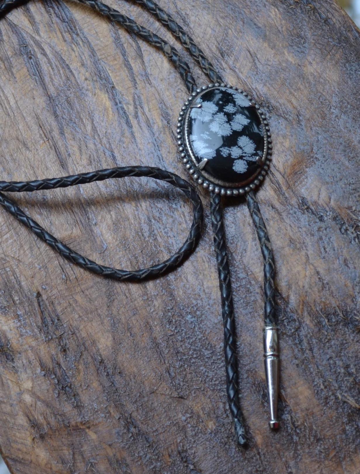 Vintage Bolo Snowflake Obsidian Western Accessory