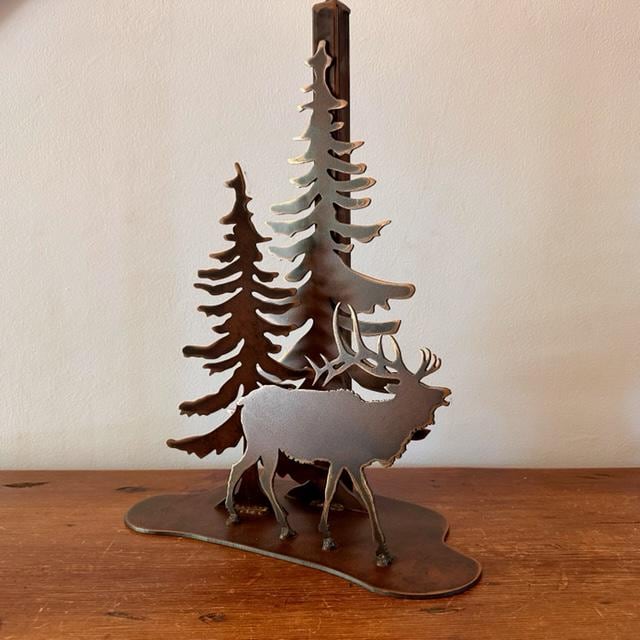 Rustic Elk Lamp Large Light Metal Table Lamp Elk Decor Light Mountain Lodge Lamp Pine Cedar Light Cozy Cabin Decor Elk Lamp