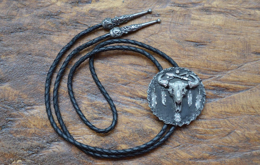 Vintage Bolo Buffalo Skull Feathers Spear Western Accessory