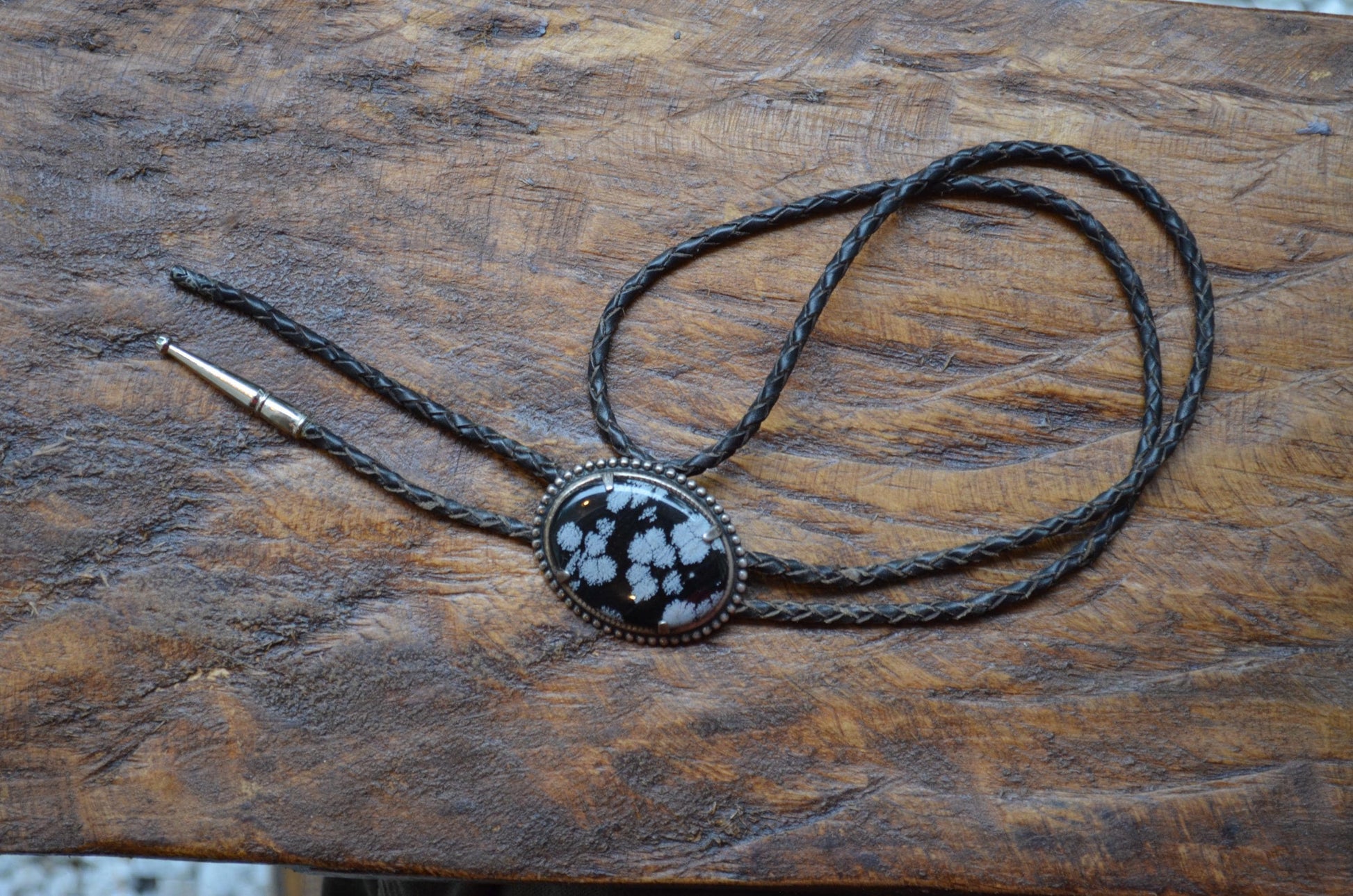 Vintage Bolo Snowflake Obsidian Western Accessory