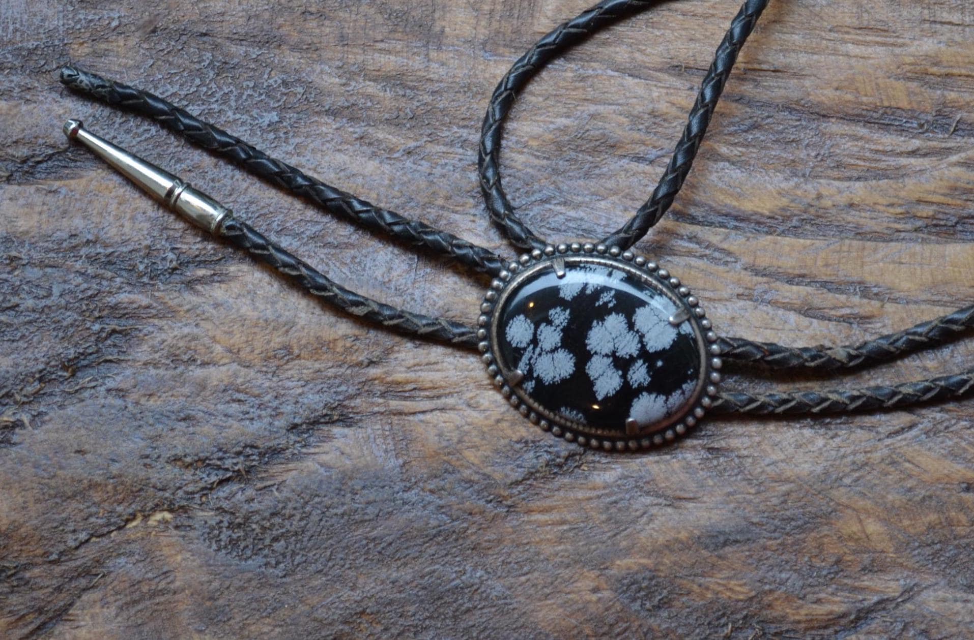 Vintage Bolo Snowflake Obsidian Western Accessory