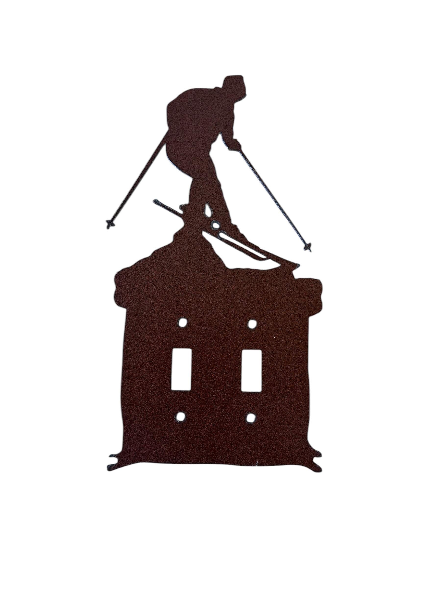 Skier Switch Plate Cover All Configurations Available Ski Rustic Home Accent. GFI Rocker Toggle Outlet Plug Ski Metal Wall Mount.