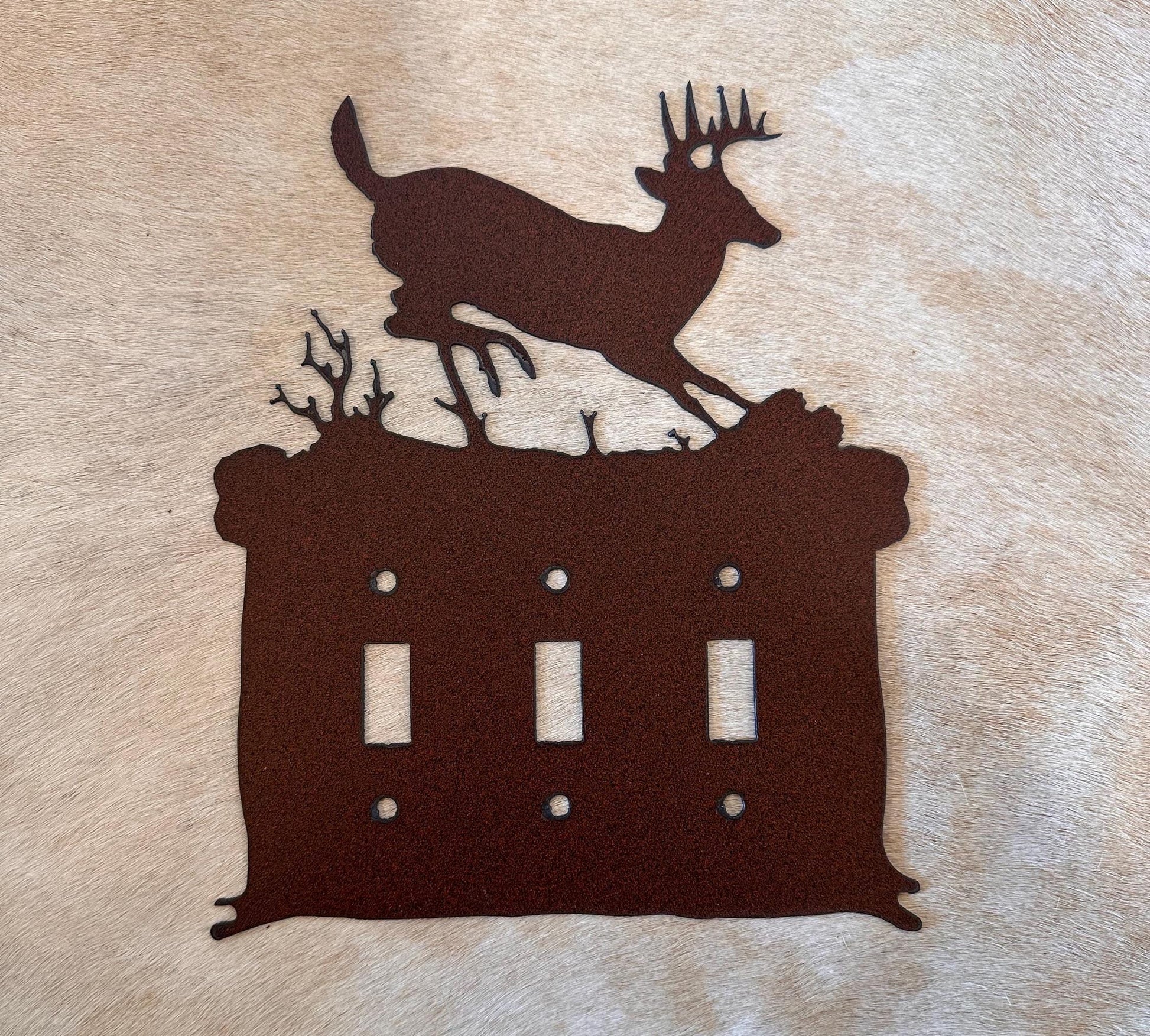 Jumping Deer Switch Cover. Rustic cover plate. All Configurations available. Deer Plug Outlet GFI Rocker Toggle Rustic Deer Gift Cabin Decor