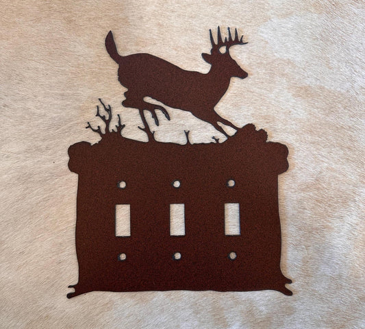 Jumping Deer Switch Cover. Rustic cover plate. All Configurations available. Deer Plug Outlet GFI Rocker Toggle Rustic Deer Gift Cabin Decor