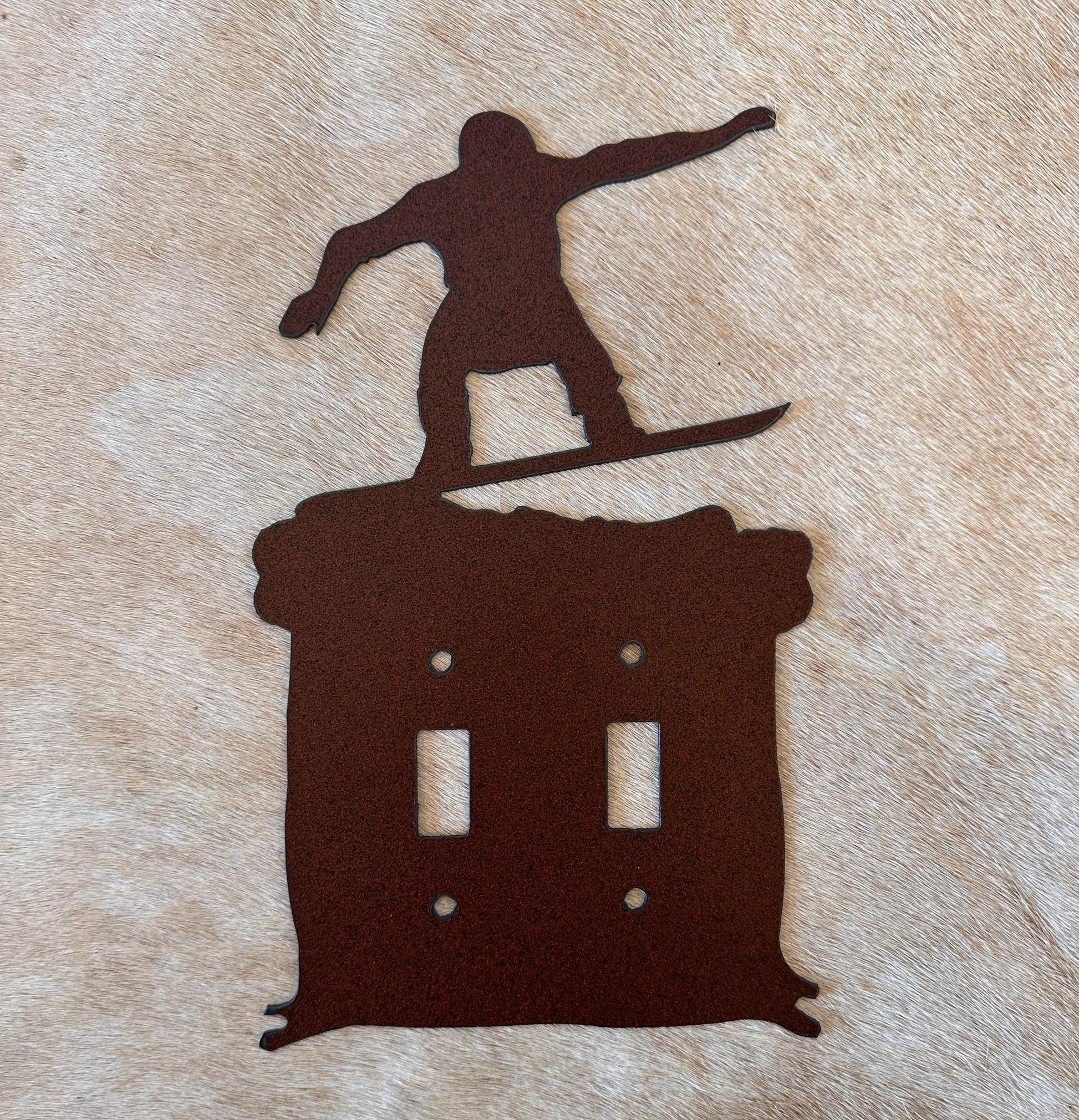 Snowboard Switch Cover Plate. Plug Outlet gfi Rocker Toggle Styles available. Mountain Lodge Metal Light Cover.