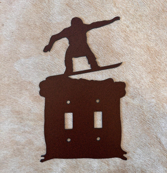 Snowboard Switch Cover Plate. Plug Outlet gfi Rocker Toggle Styles available. Mountain Lodge Metal Light Cover.