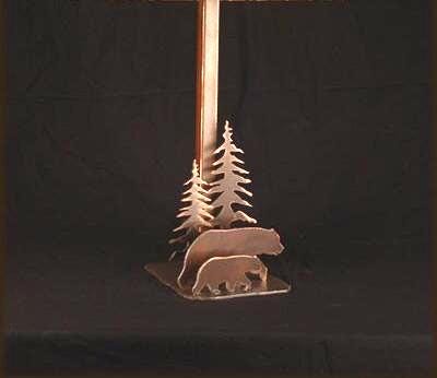 Metal Table lamp with 2 Pine Trees and two bears.