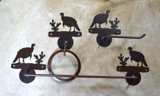 Towel Bar Set Turkey Rustic Cozy Towel Bar Set Lodge Lake House Bath Hardware Gift Turkey Hunters Gift Towel Ring Toilet Paper Holder