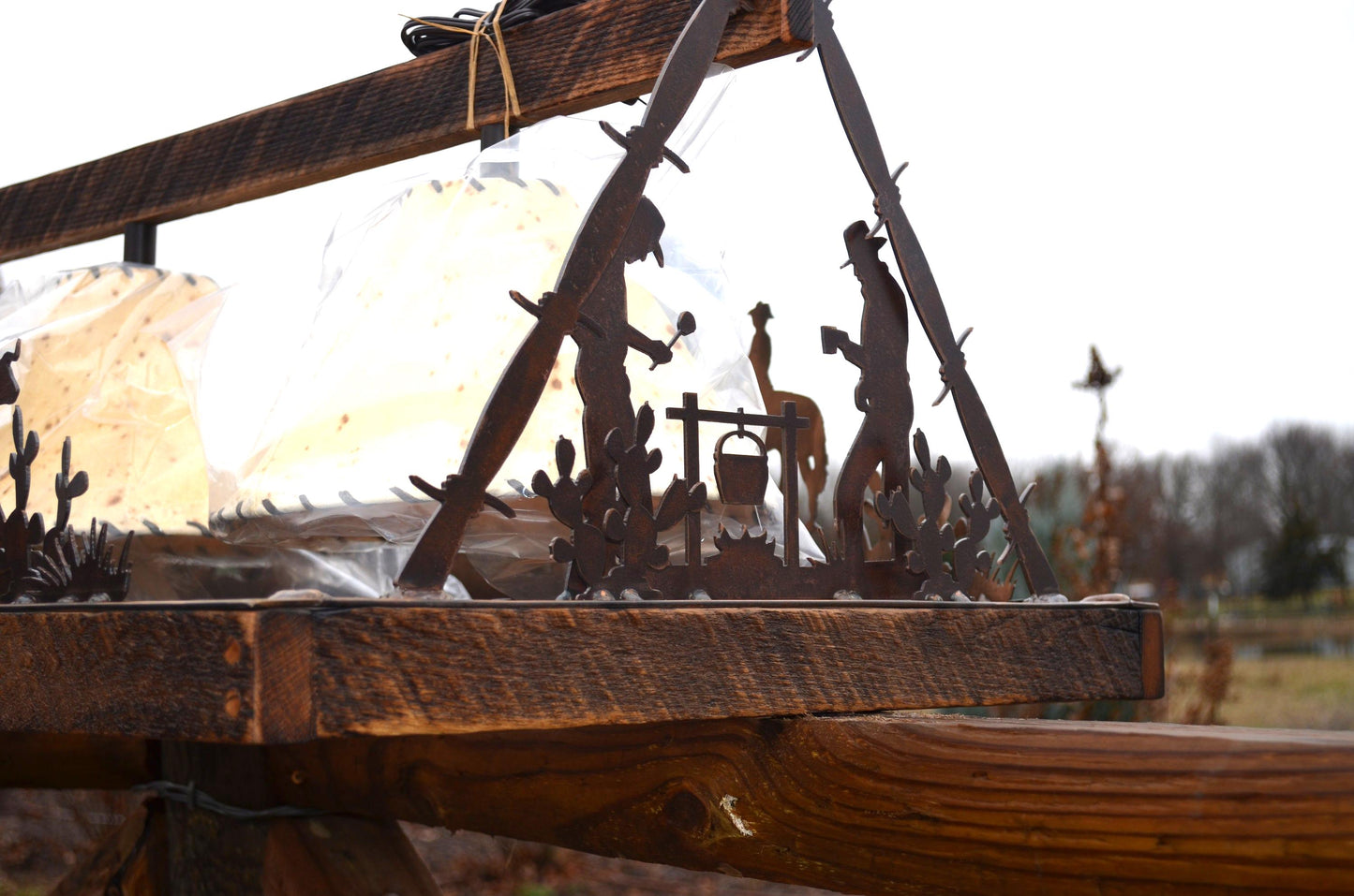 Western Cattle Drive Chandelier Free Shipping | Sheepskin Shades | Cowboy Cow Steer Cactus or Pine Trees | Barn Wood Frame | Handmade