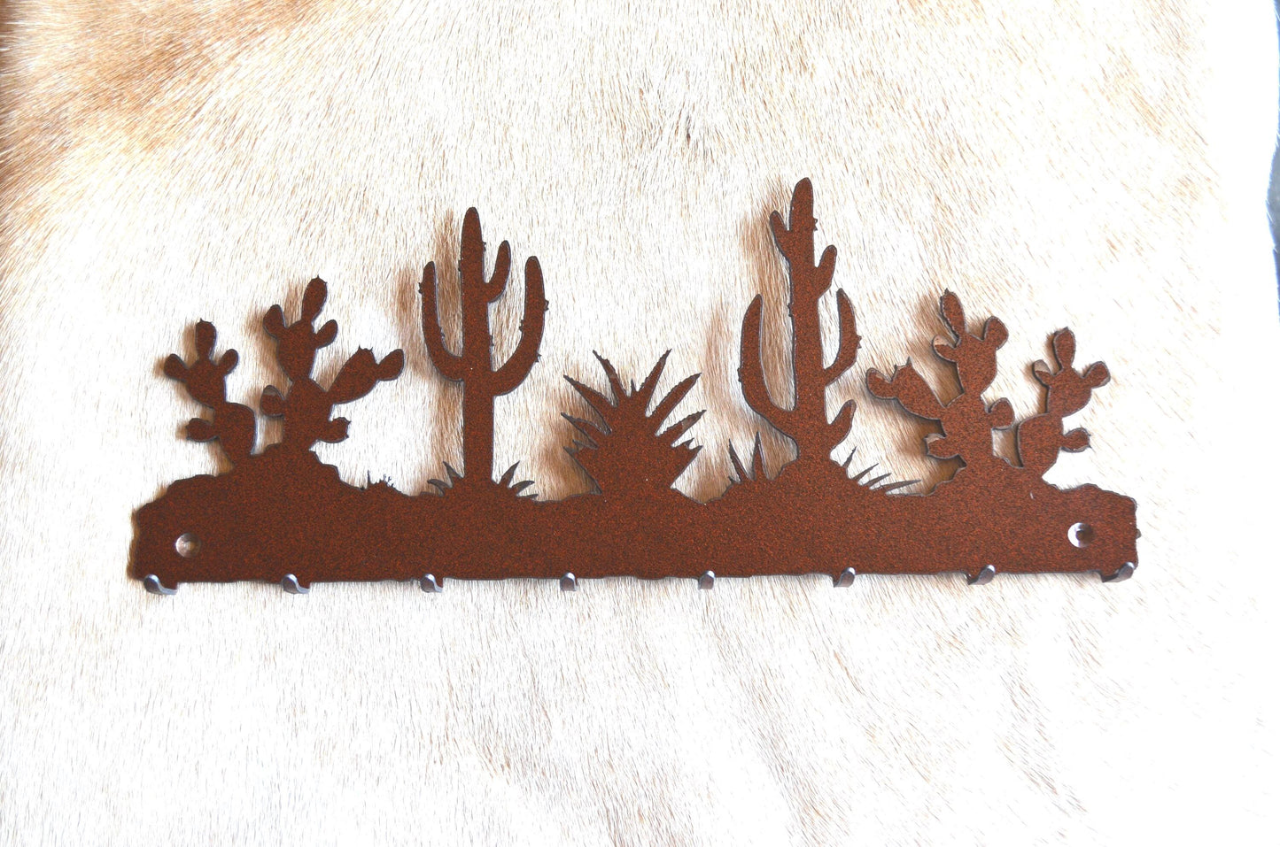 Cactus Key Hanger: Southwest Desert Metal Wall Hook Organizer