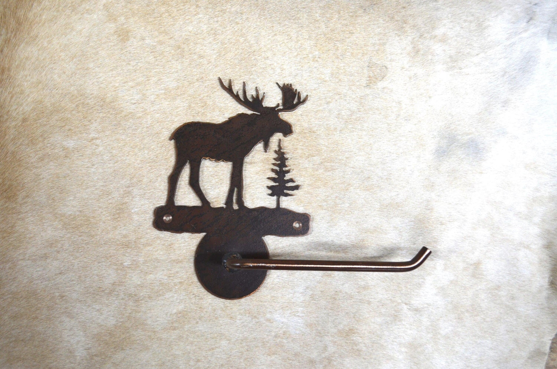 Moose TP Holder Rustic Lodge Bath Hardware Moose Gift Cabin Lakehouse Bathroom Decor Moose Handmade Metal Wall Mount Toilet Paper Gift