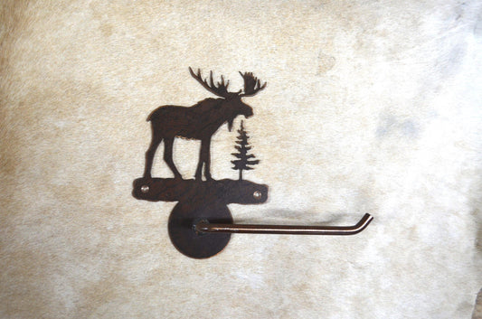 Moose TP Holder Rustic Lodge Bath Hardware Moose Gift Cabin Lakehouse Bathroom Decor Moose Handmade Metal Wall Mount Toilet Paper Gift