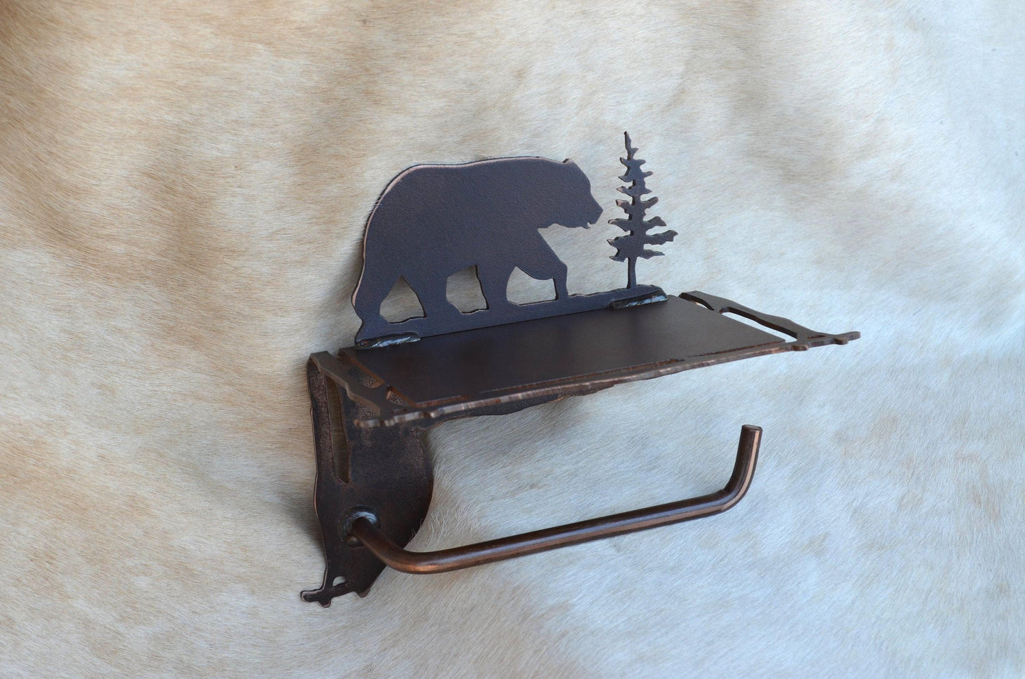 Quail Toilet Paper Holder with Shelf: Lodge Bath Decor Handmade Quail Bathroom Hardware