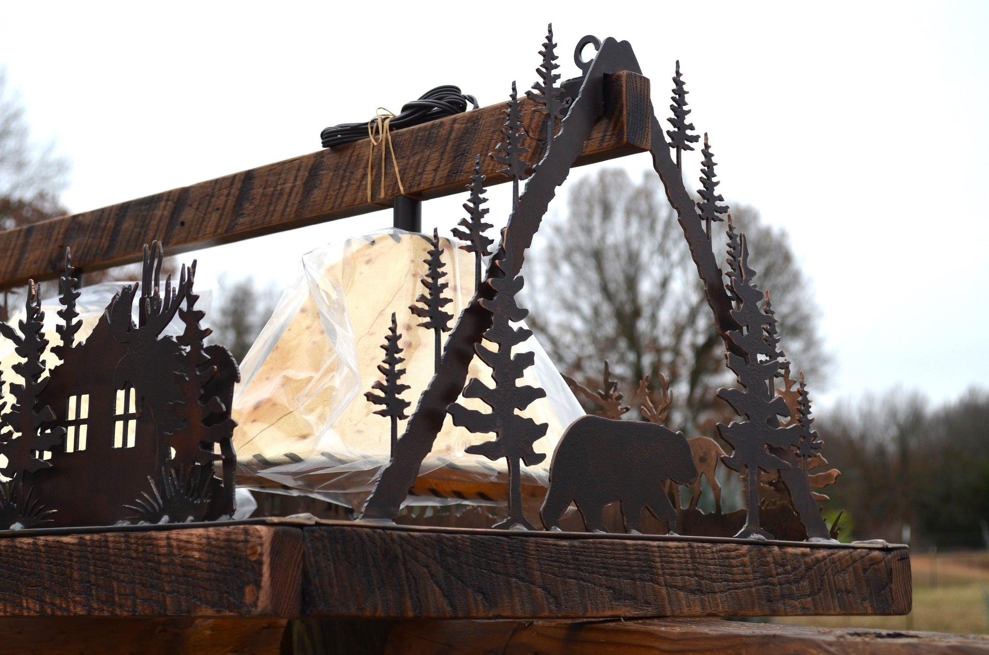 Chandelier Deer Lodge Light Elk Moose Rectangle Light Mountain Cabin Bear Chandelier Wood Metal Art Rustic Lakehouse Chandelier Handmade